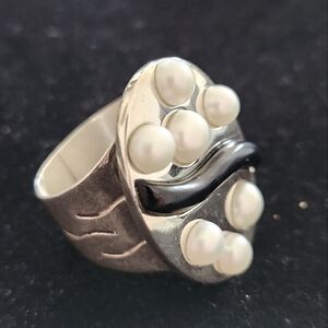 Jay King White Pearls And Onyx In 925 Silver. Size 12